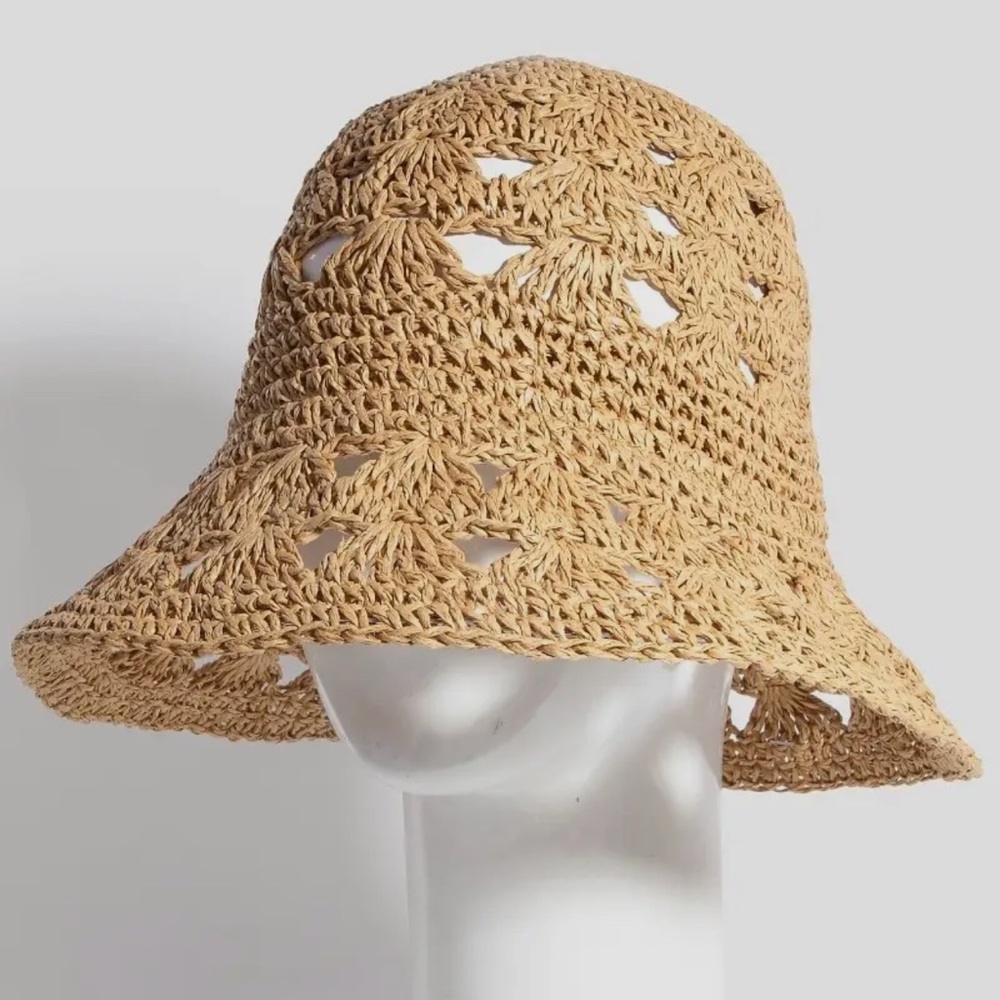 Woven Straw Boho Bucket Hat with Leaf Cutouts – Boho Summer Style - Picture 4 of 7